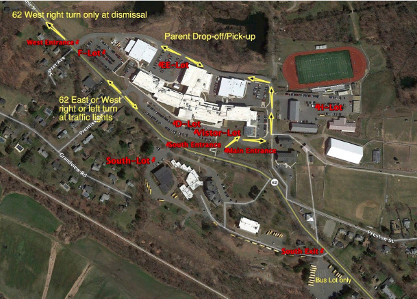 A map of pick up and drop off areas of the campus.